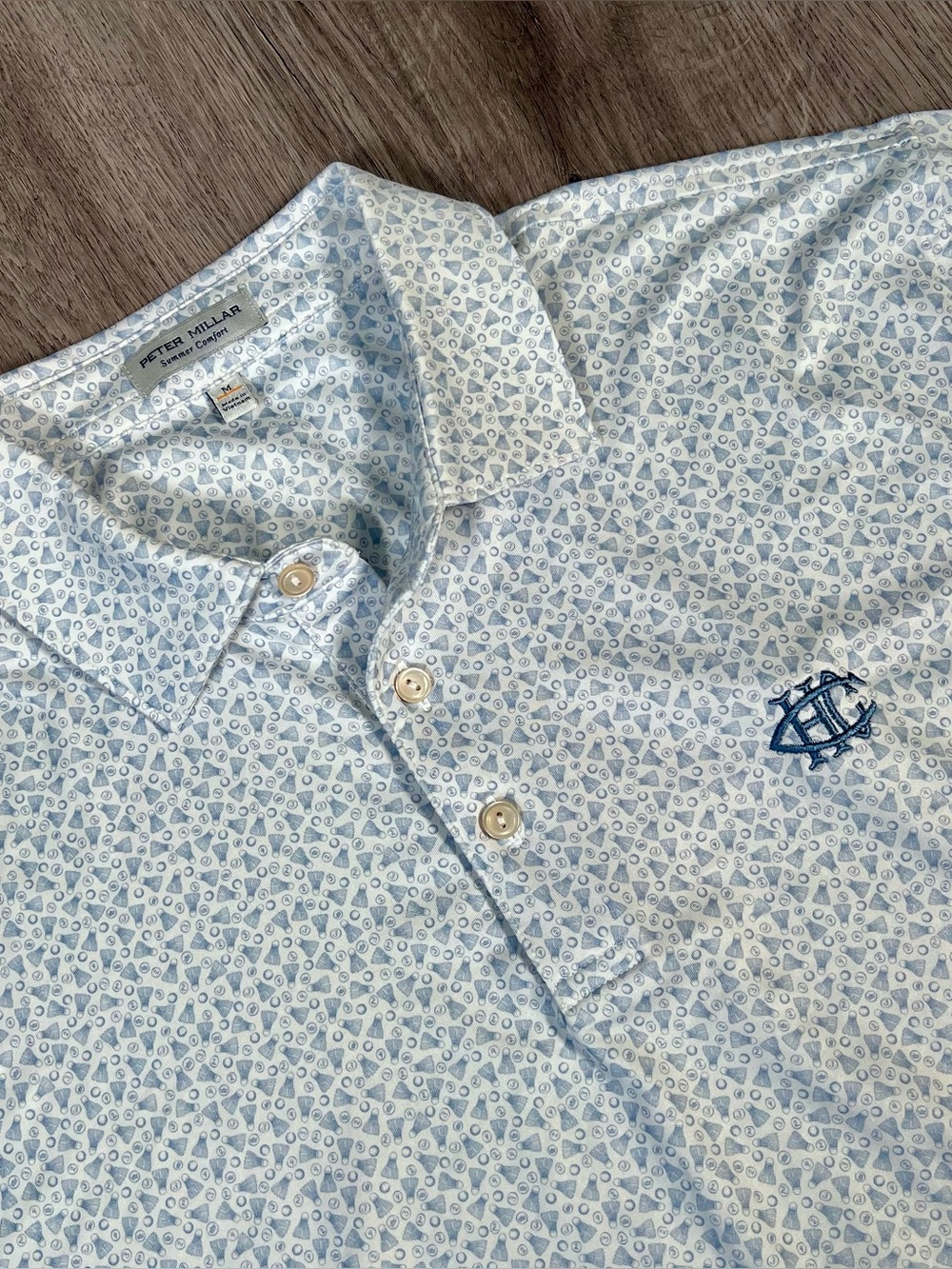 Peter Millar Summer Comfort Shirt Men's M Badminton Print Performance White HCC